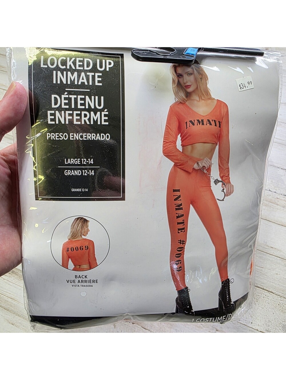 Sexy Prisoner Orange Inmate #69 Locked Up Halloween Costume Women's LG
